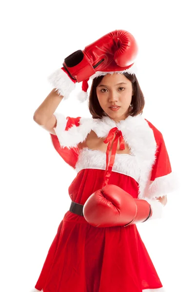 Asiatiska jul jultomten flicka med boxning handske — Stockfoto