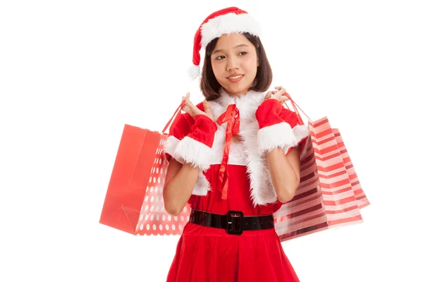 Asiática Navidad Santa Claus chica con bolsas de compras —  Fotos de Stock