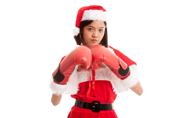 Dziewczyna azjatyckich Boże Narodzenie Santa Claus z rękawic bokserskich — Zdjęcie stockowe