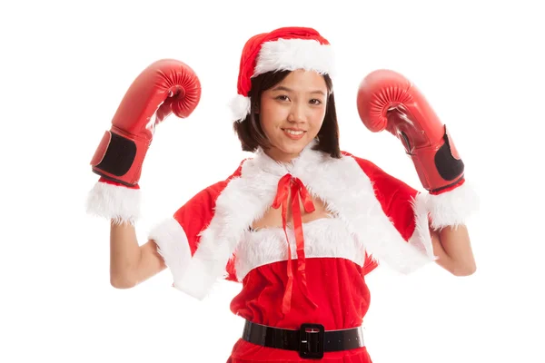 Asiática Navidad Santa Claus chica con guante de boxeo —  Fotos de Stock