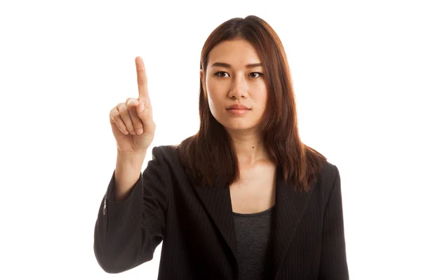 Aziatische zakenvrouw aanraken van het scherm met haar vinger. — Stockfoto