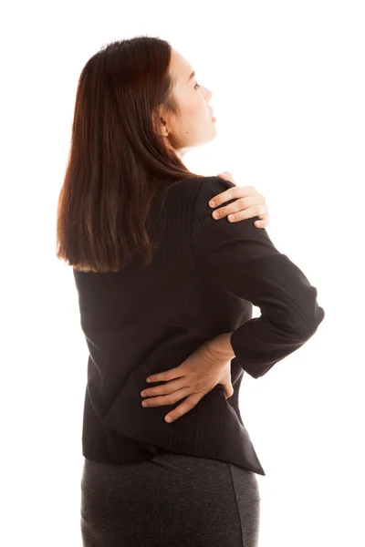 Young Asian business woman got back pain. — Stock Photo, Image