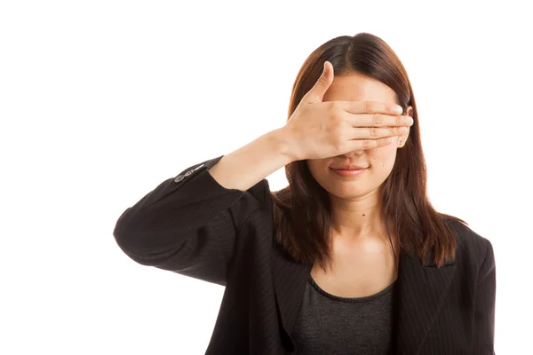 Young Asian business woman close her eyes with hand. — Stock Photo, Image