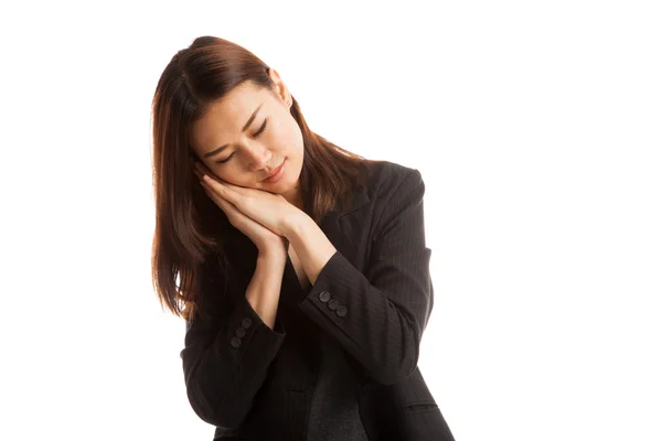 Beautiful young Asian woman with sleeping gesture. — Stock Photo, Image