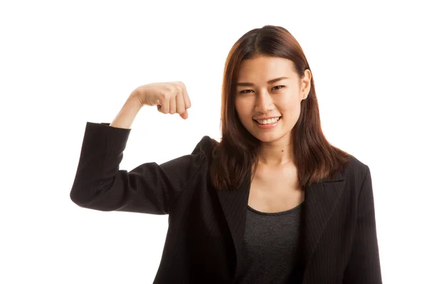 美しい若いアジア女性 flex 力こぶ. — ストック写真