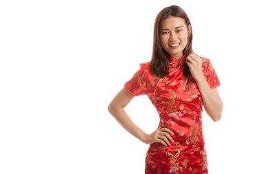 Asyalı kız cheongsam Çin elbiseli.