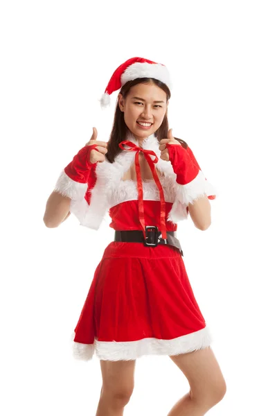 Asiatische Weihnachten Weihnachtsmann claus Mädchen zeigen 2 Daumen nach oben. — Stockfoto
