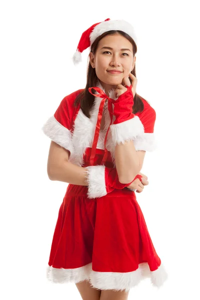 Menina asiática de Natal com roupas de Papai Noel . — Fotografia de Stock