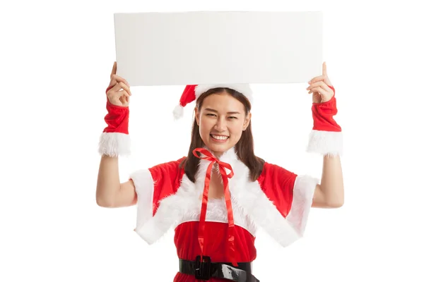 Asian Christmas Santa Claus girl  with blank sign. — Stock Photo, Image