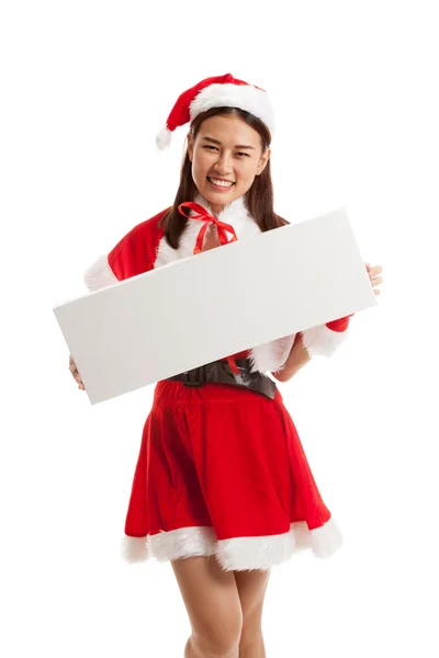 Asian Christmas Santa Claus girl with blank sign. — Stock Photo, Image