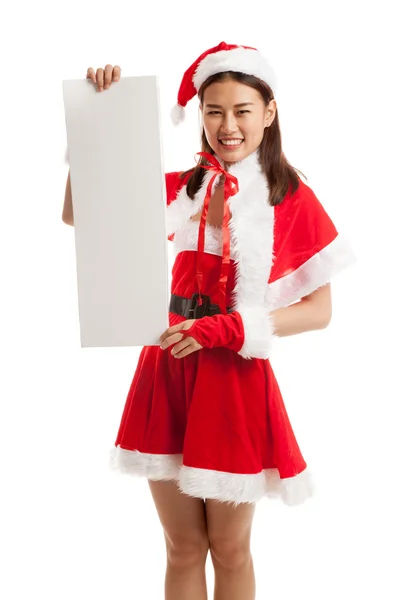 Asiatische Weihnachten Weihnachtsmann Mädchen mit leerem Zeichen. — Stockfoto