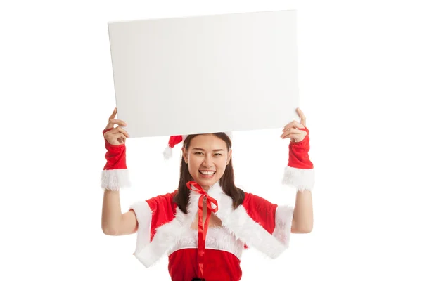 Asiático Natal Papai Noel menina com sinal em branco . — Fotografia de Stock