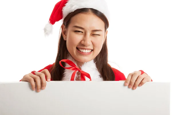 Asiatico Natale Babbo Natale ragazza con segno bianco . — Foto Stock