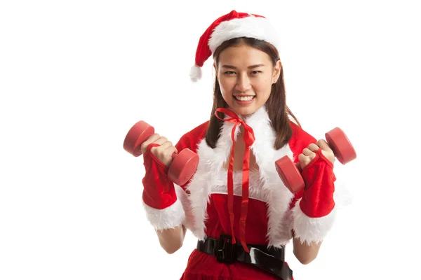 Asiatische Weihnachten Weihnachtsmann Mädchen und Hanteln. — Stockfoto