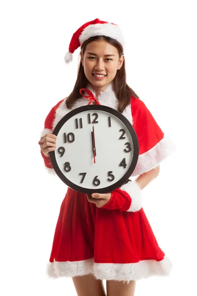 Asiático Navidad santa claus chica y reloj a la medianoche . — Foto de Stock