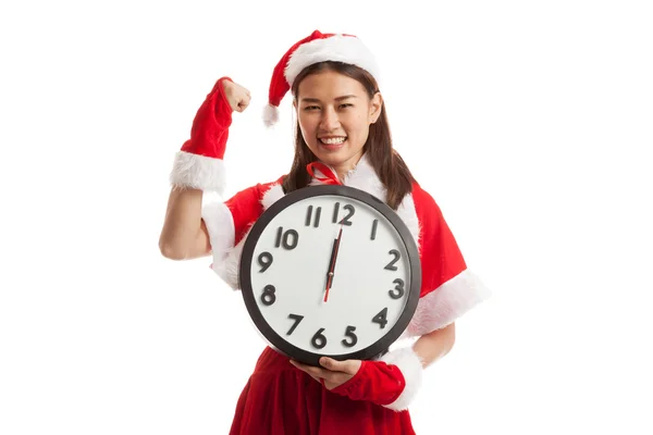 Asiático Navidad santa claus chica y reloj a la medianoche . — Foto de Stock