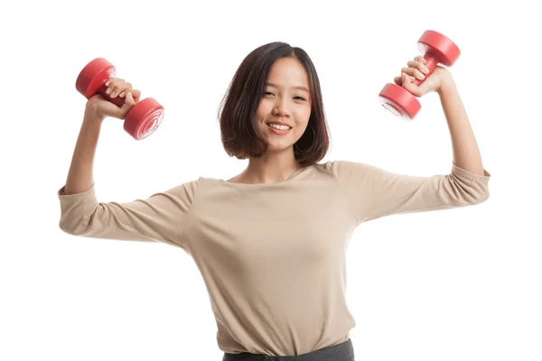 Egészséges ázsiai üzleti nő a súlyzó — Stock Fotó