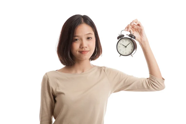 Młody Azji biznes kobieta z a zegar — Zdjęcie stockowe