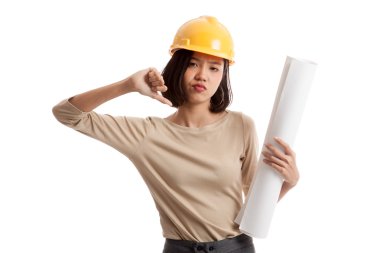 Asya mühendisi kadın başparmak aşağı planları ile