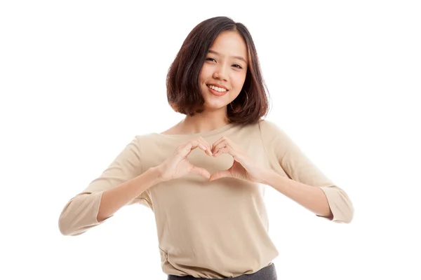 Giovane asiatico businesswoman spettacolo cuore mano segno — Foto Stock