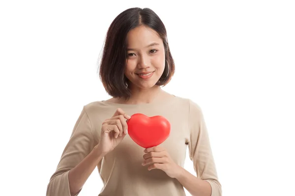 Asian business woman with red heart — Stock Photo, Image