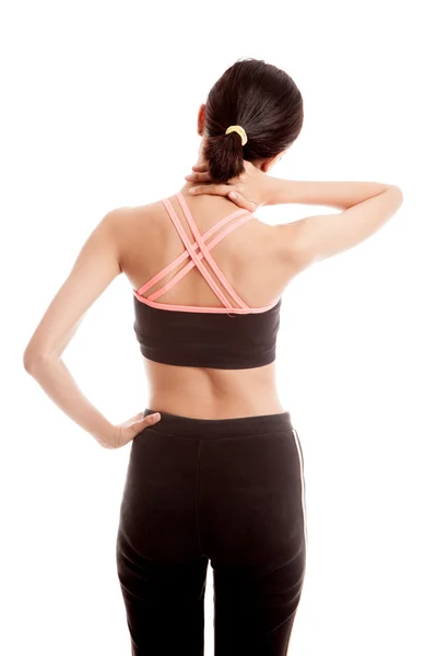 Asiatische gesunde Mädchen bekam Nackenschmerzen und Rückenschmerzen — Stockfoto
