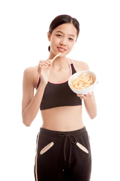 Mooie Aziatische meid van gezond eten frietjes — Stockfoto
