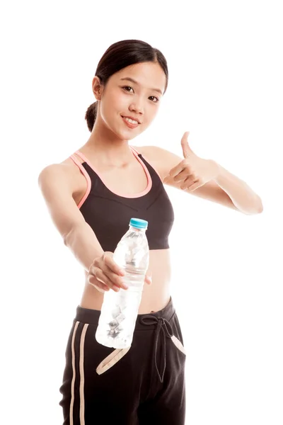 Piękny Asian dziewczyna zdrowy z butelka wody pitnej — Zdjęcie stockowe