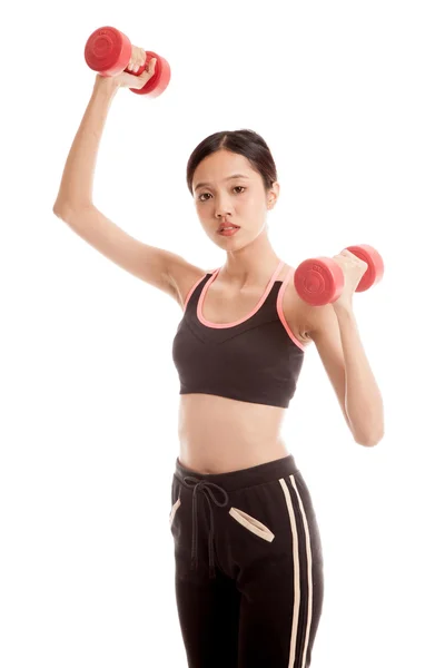Hermosa chica sana asiática ejercicio con mancuerna — Foto de Stock