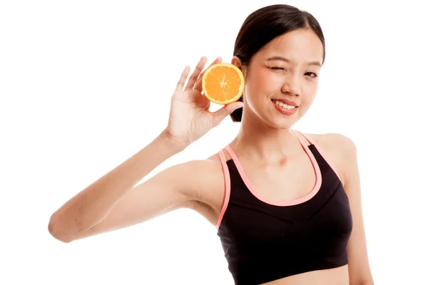 Asiatka zdravou dietu s oranž — Stock fotografie