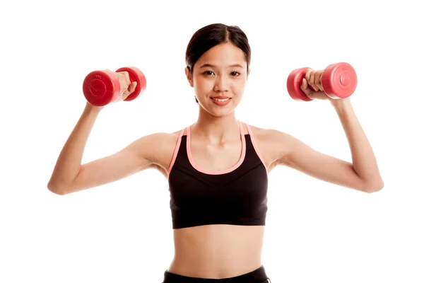 Mooie Aziatische gezond meisje oefening met halter — Stockfoto