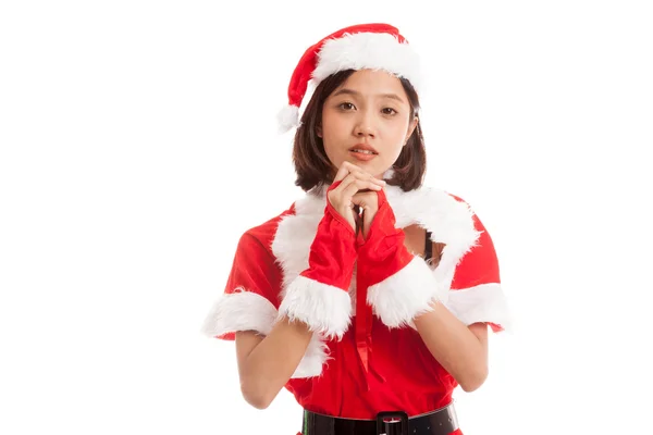 Asian Christmas Santa Claus girl  is praying — Stock Photo, Image