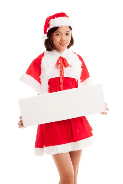 Asya Noel Noel Baba kız boş işareti ile — Stok fotoğraf