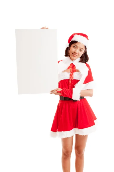 Asian Christmas Santa Claus girl with blank sign — Stock Photo, Image