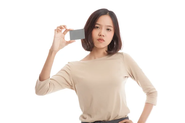 Mladé asijské ženy s prázdnou kartu — Stock fotografie