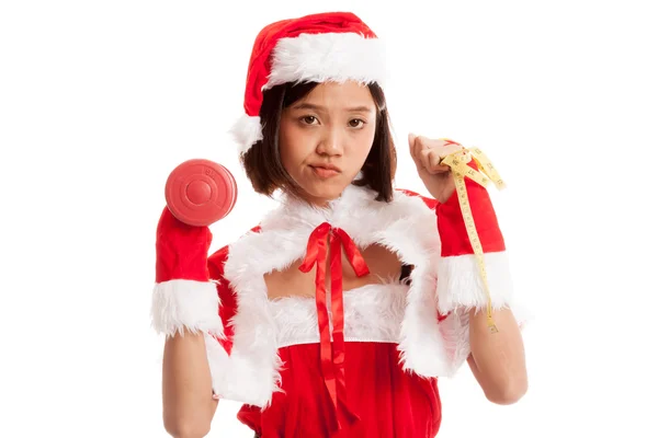 Asiatico Natale Babbo Natale ragazza con metro a nastro e manubrio — Foto Stock