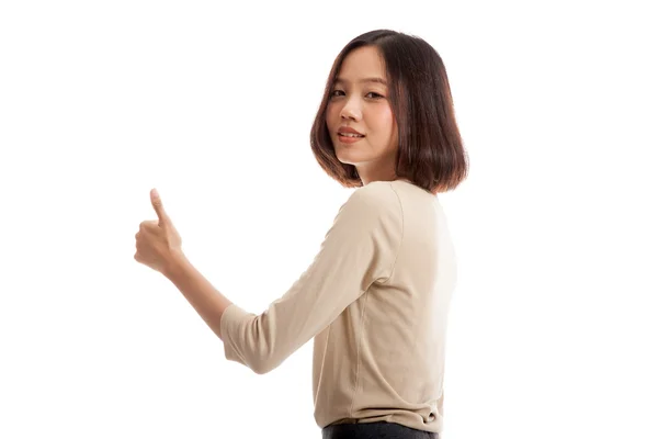 Young Asian businesswoman turn back thumbs up — Stock Photo, Image