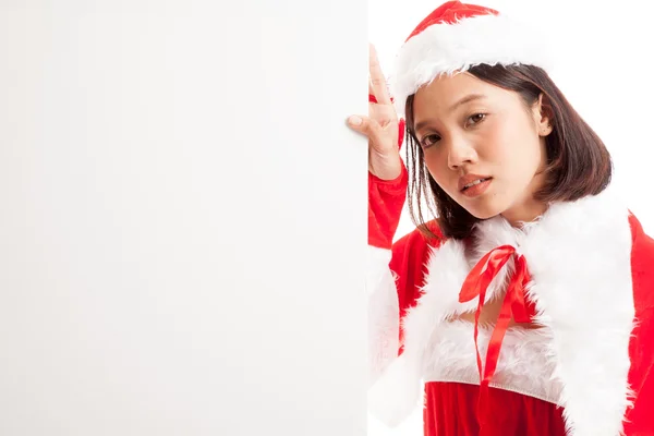 Asiatico Natale Babbo Natale ragazza con segno bianco — Foto Stock