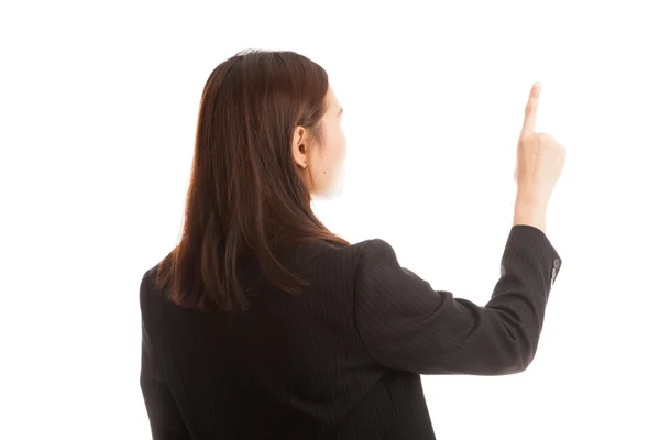 Tyłu azjatycki biznes dama dotknięcie ekranu z jej palec — Zdjęcie stockowe