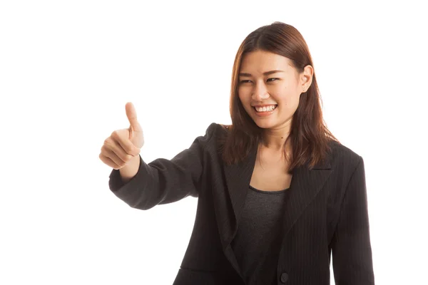 Asiático mulher de negócios polegares para cima e sorriso — Fotografia de Stock