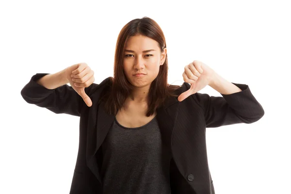 Mutlu Asyalı office kız göster: başparmak aşağı her iki el ile. — Stok fotoğraf