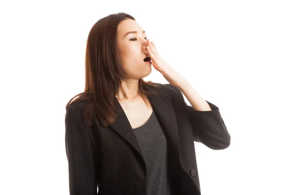 Sleepy young Asian woman yawn. — Stock Photo, Image