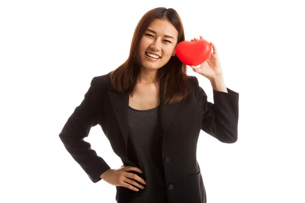 Asian business woman with red heart. — Stock Photo, Image