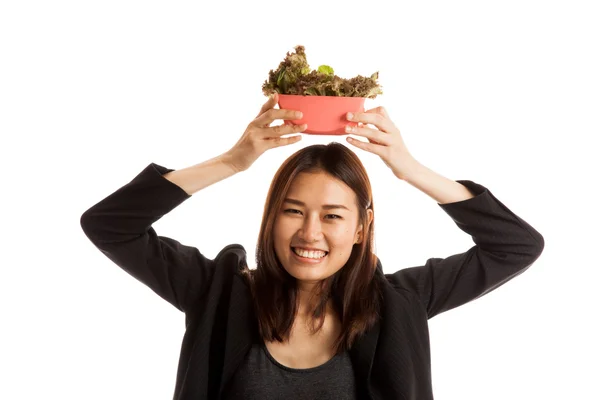 健康的なアジア ビジネスの女性とサラダ. — ストック写真