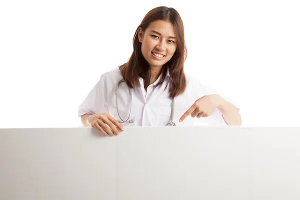Giovane asiatico femmina medico punto giù per vuoto segno . — Foto Stock