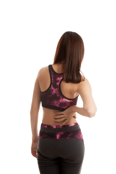 Asian healthy girl got back pain. — Stock Photo, Image