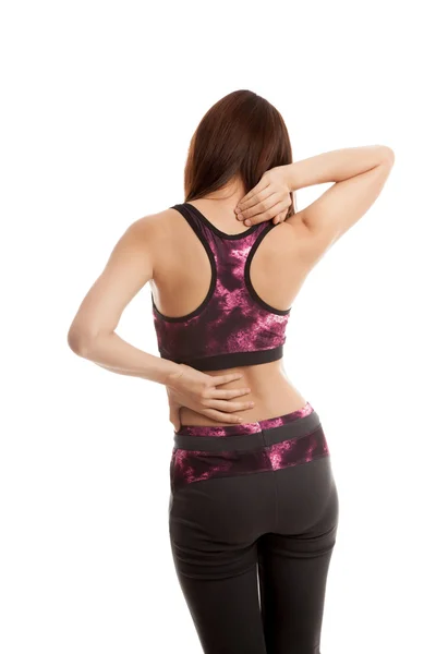 Asian healthy girl got neck pain and back pain. — Stock Photo, Image