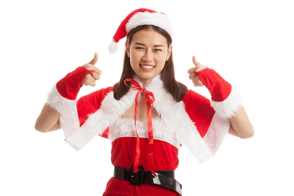 Asian Christmas Santa Claus girl  show thumbs up. — Stock Photo, Image