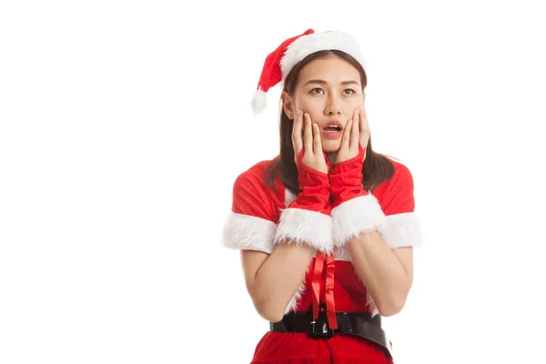 Asiatische Weihnachten Weihnachtsmann Mädchen Schock und Blick nach oben. — Stockfoto