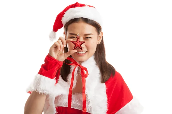 Asiático Natal Papai Noel menina com bola de bugiganga . — Fotografia de Stock